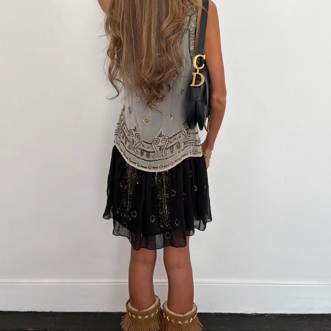 Vintage 00s sequin grey and black boho dress