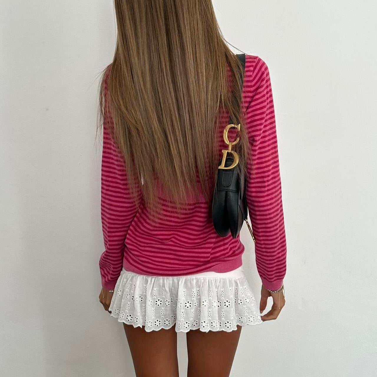 Vintage 2000s pink striped babydoll sweater top