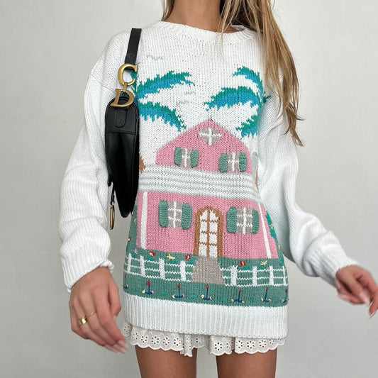 Vintage 90’s pink BEACH HOUSE knitted sweater 🌴🩷🏡