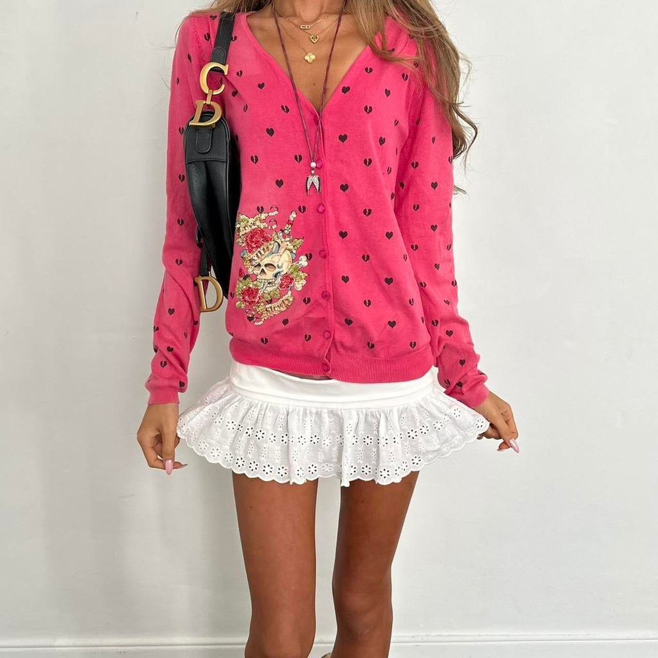 Vintage 2000’s polka dot tattoo style graphic cardigan