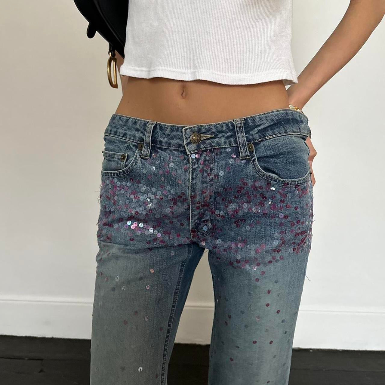 Vintage 2000’s sequin embroidered bootcut jeans