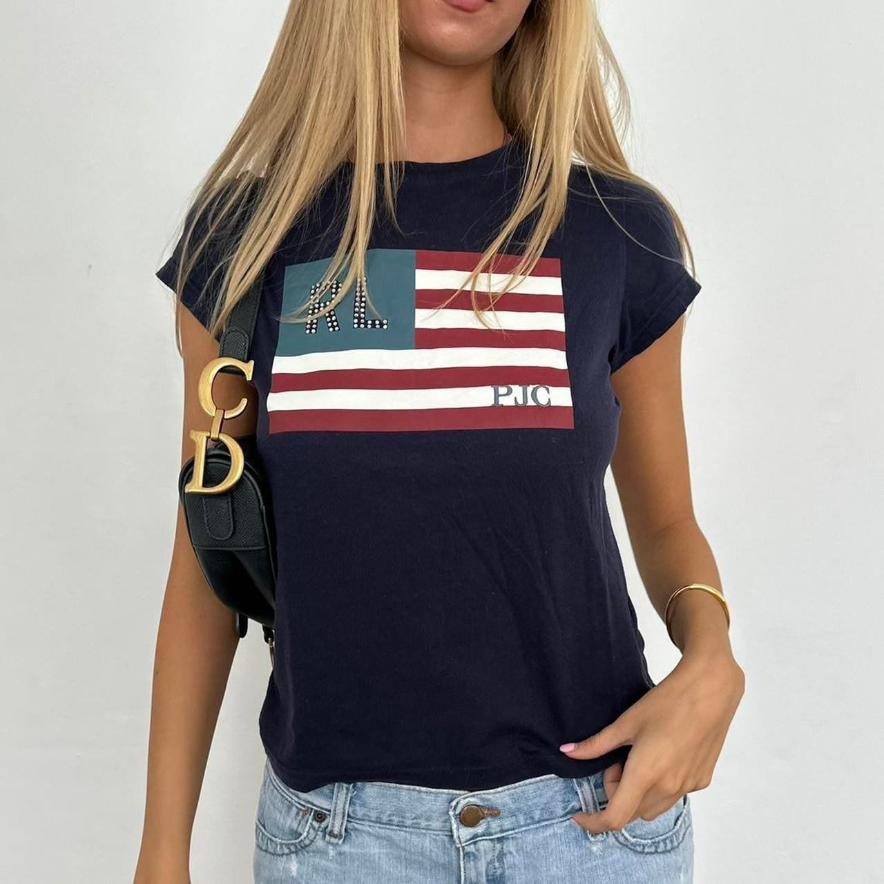 Vintage Ralph Lauren American flag navy baby tee