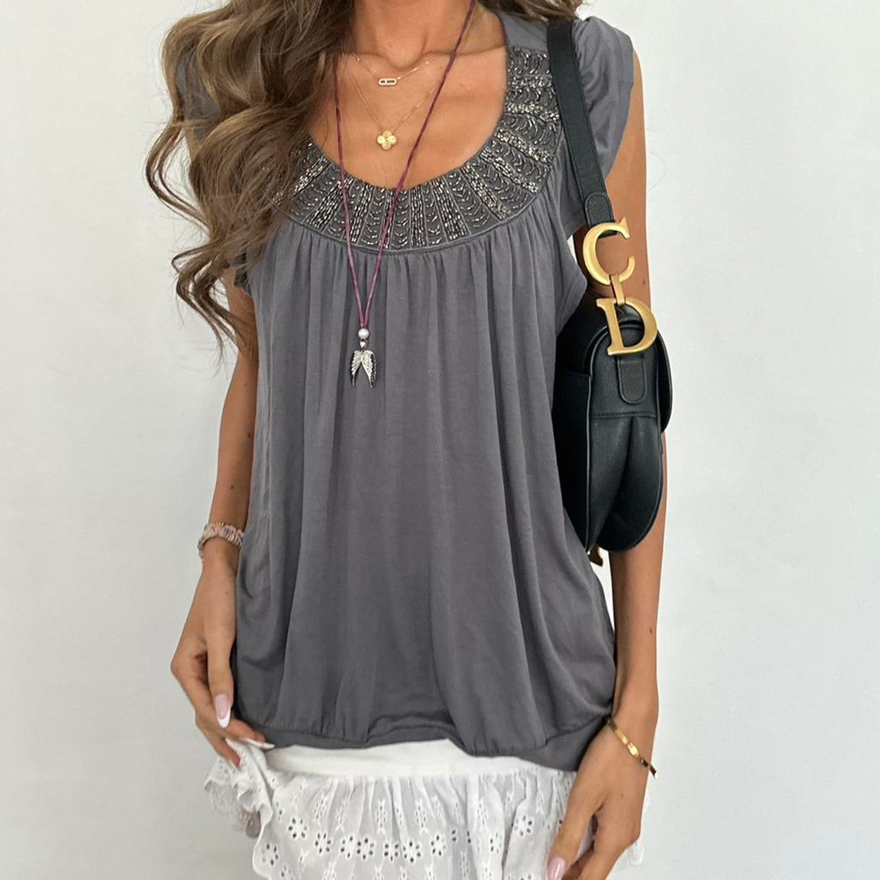 Vintage 00s embellished grey top