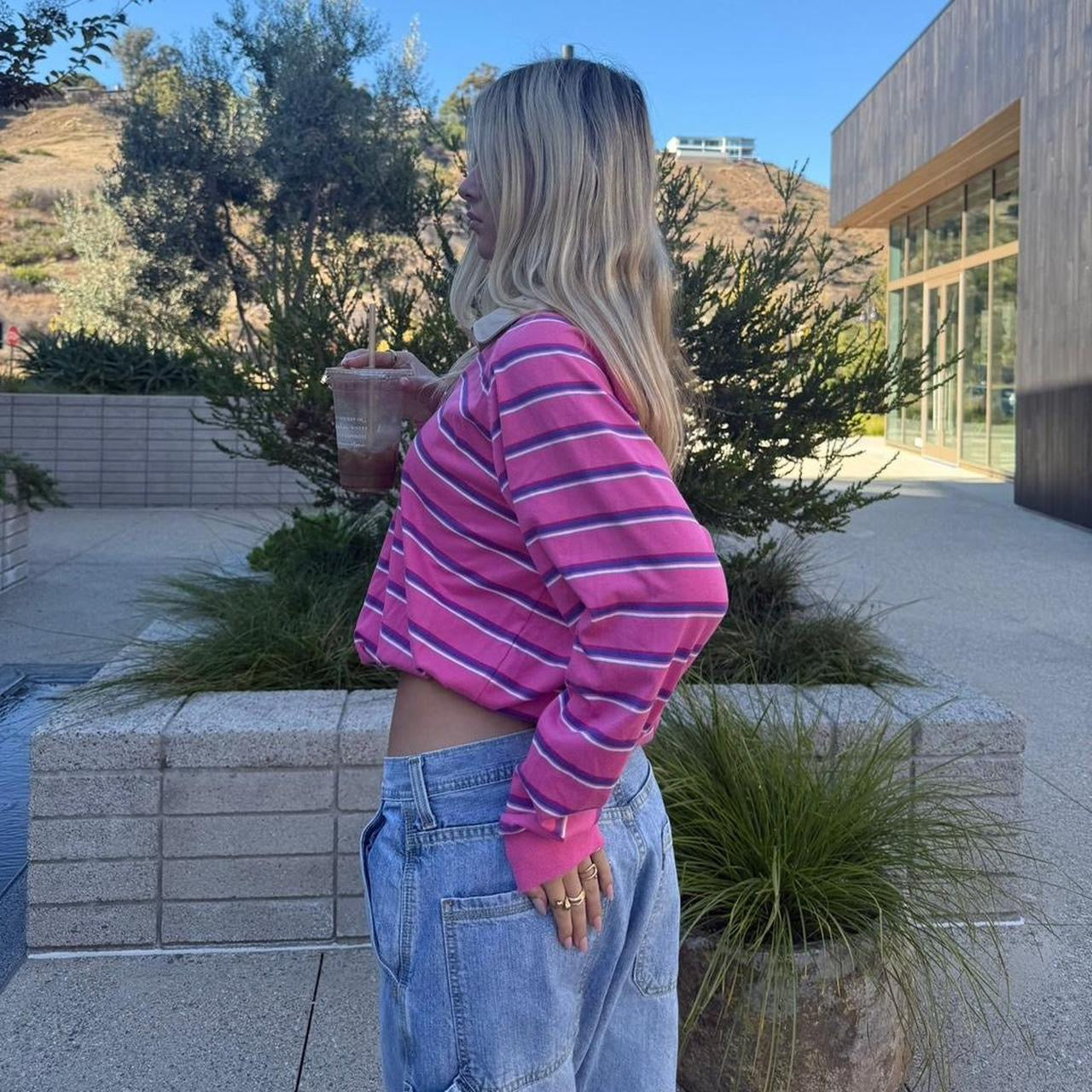 Vintage 90’s long sleeve pink striped polo top