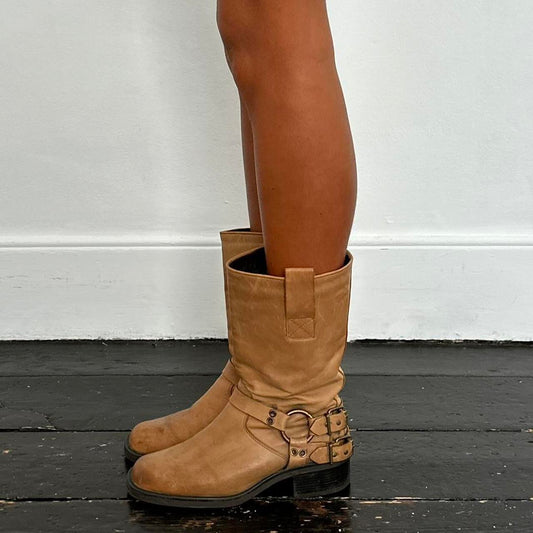 Vintage tan brown buckle boots