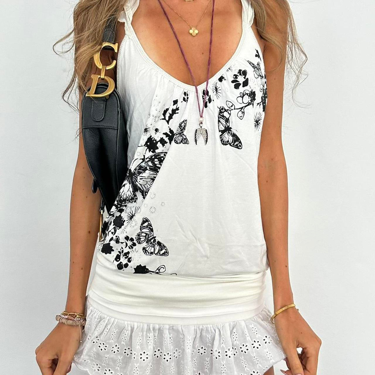Vintage 2000’s butterfly white cami top