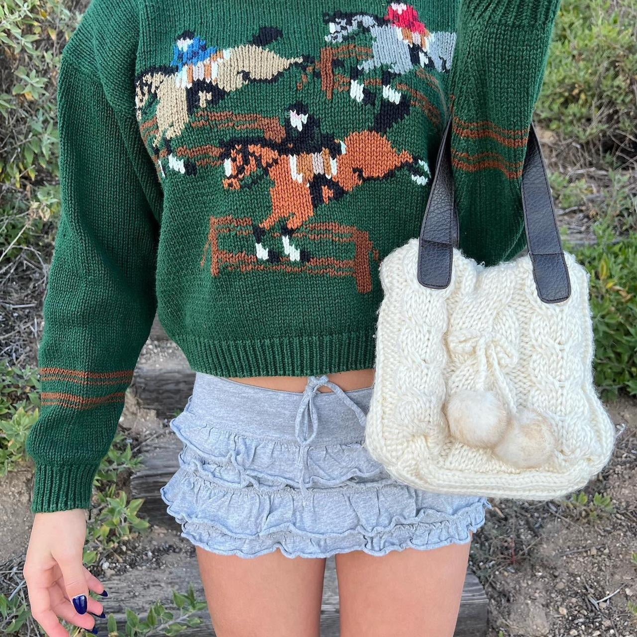 Vintage knitted Pom Pom bag 🍓🦌 🤎🍂