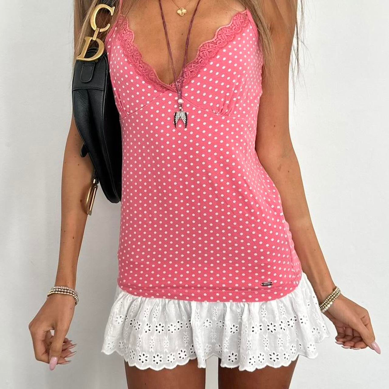 Vintage 2000’s pink polka dot cami top