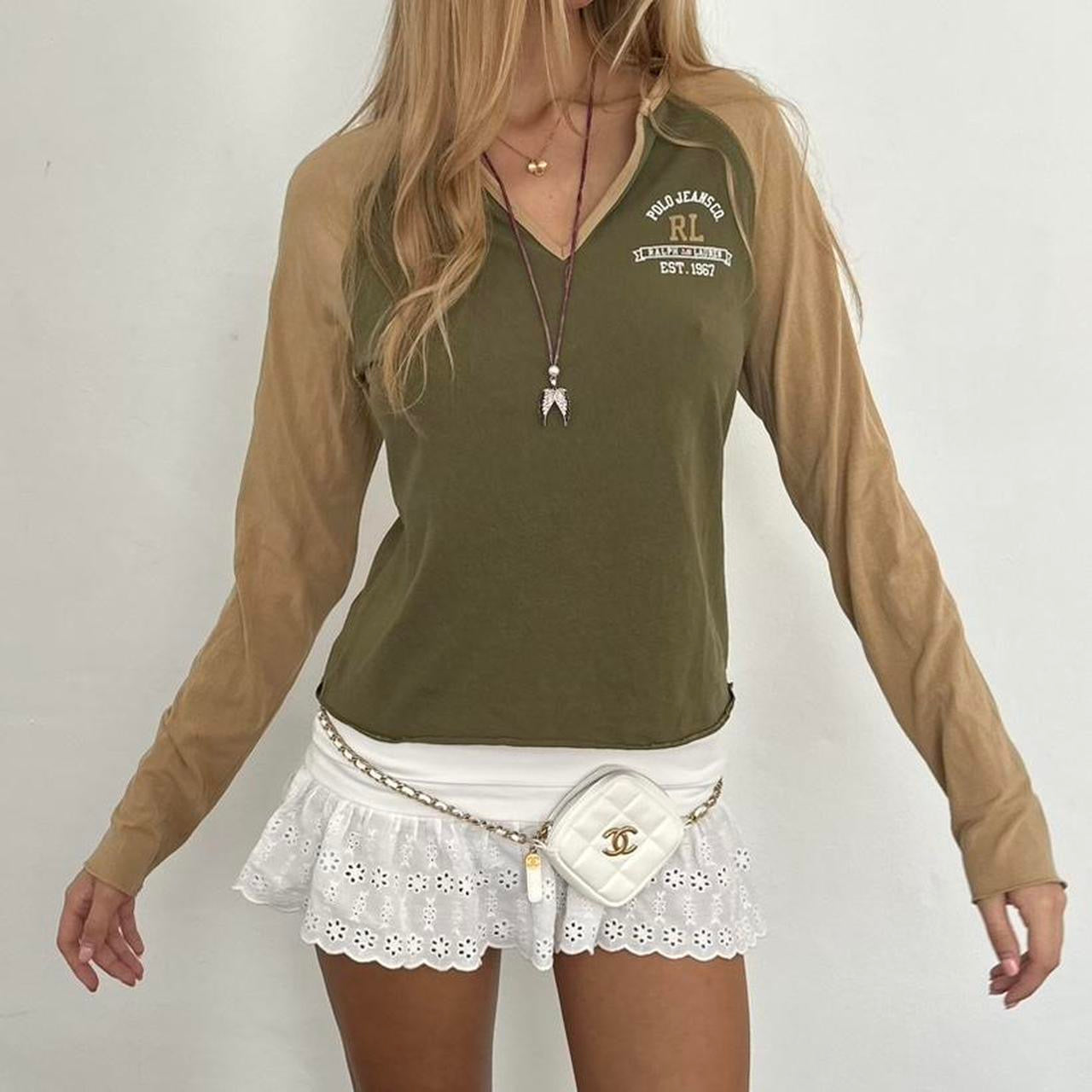 Vintage Ralph Lauren khaki green and tan long sleeve top