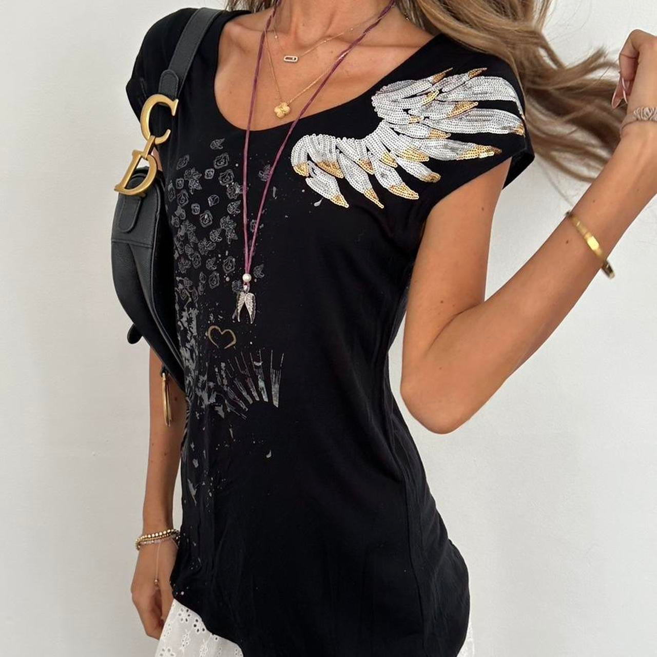 Vintage 2000s angel wing sequin cami top