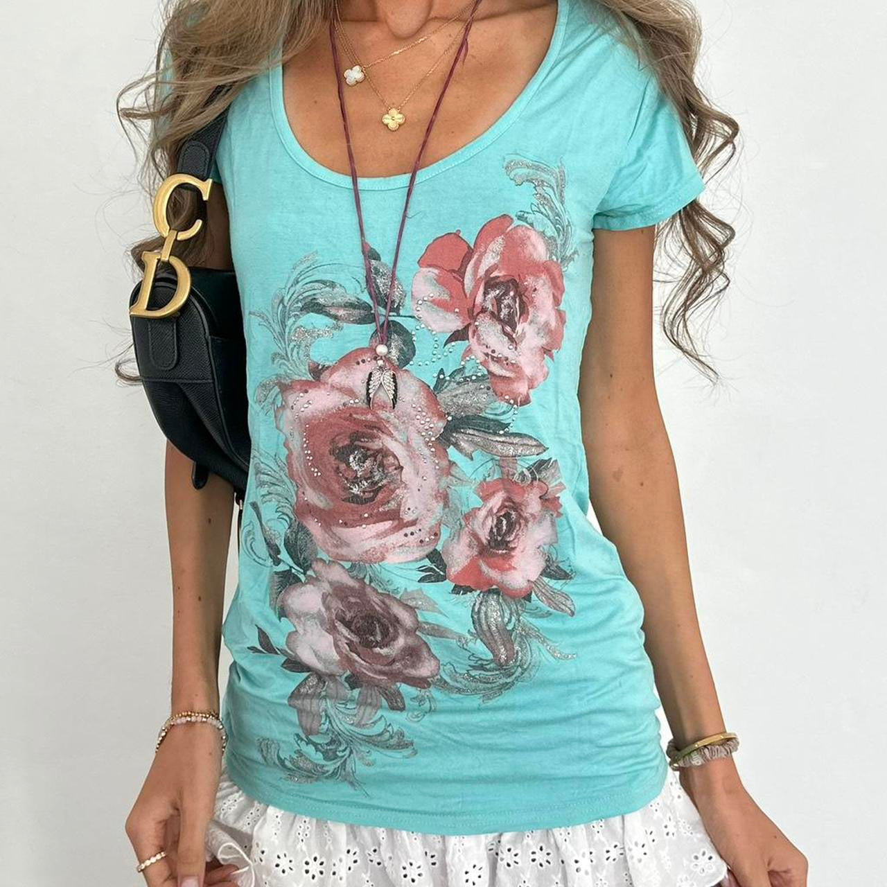 Vintage 00s blue flower print top