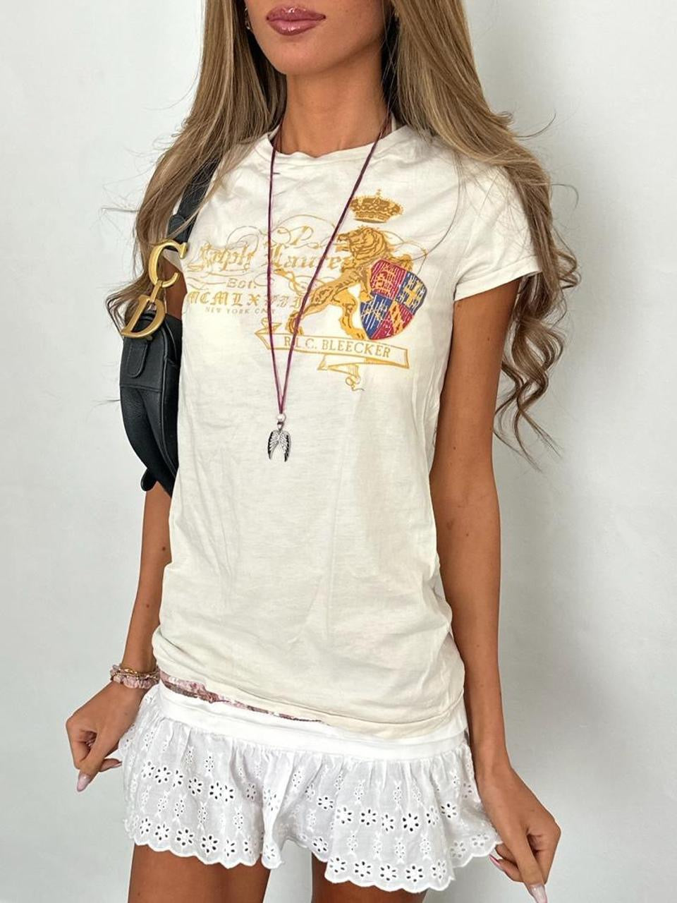 Vintage 00’s white graphic Ralph Lauren top