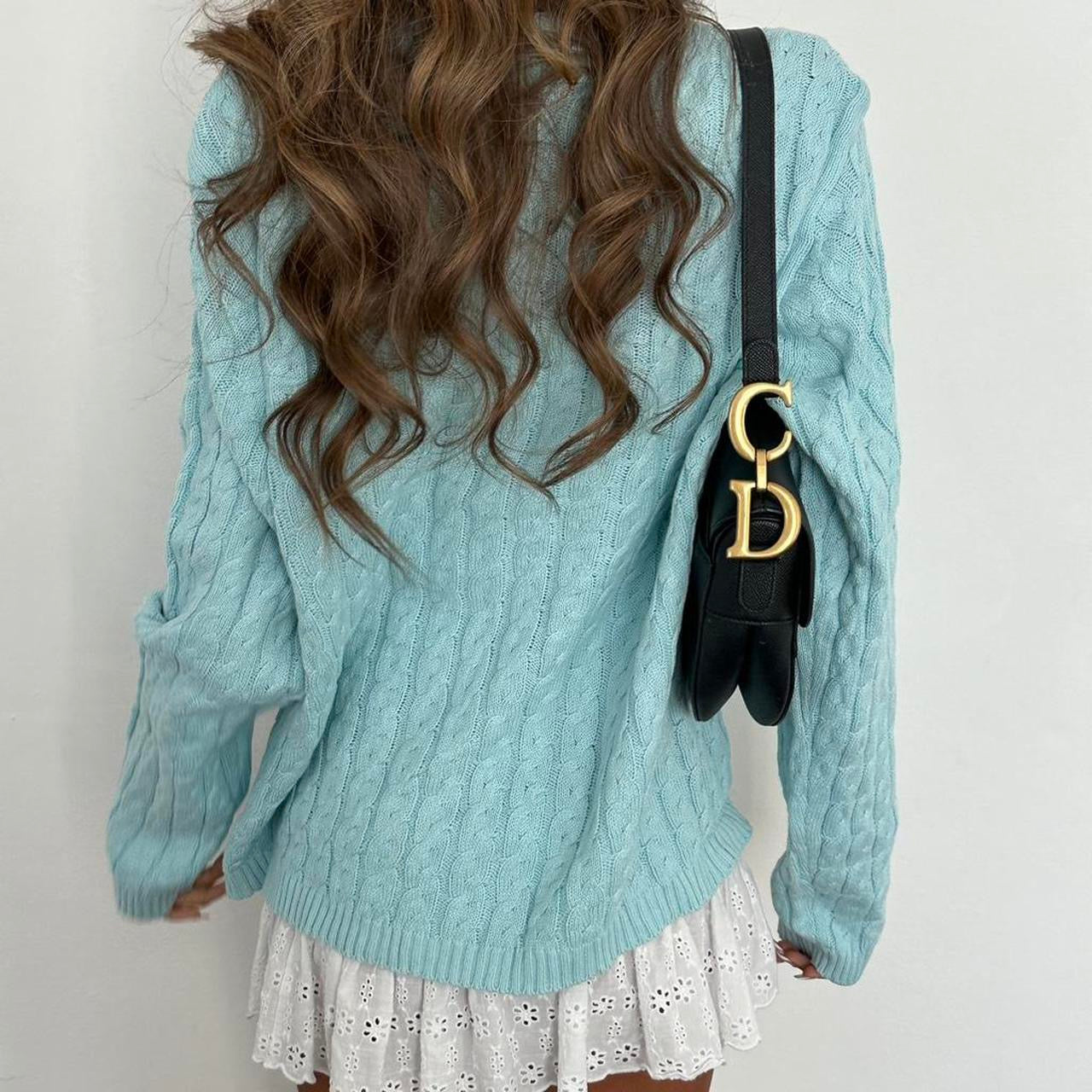 Vintage 2000s aqua blue cable knit sweater