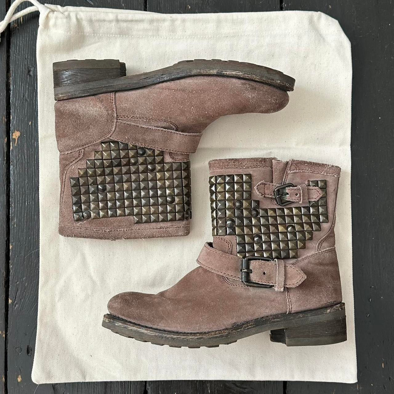 Vintage brown studded genuine leather ankle boots