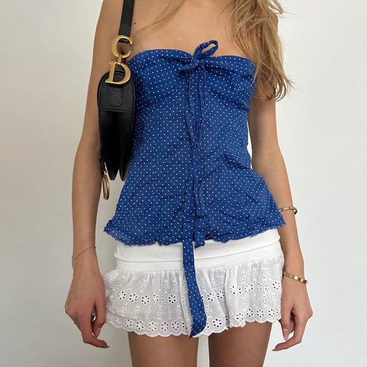 Vintage 90’s blue polka dot strapless top