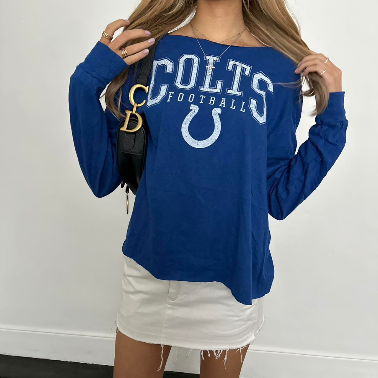 Vintage sporty football blue off shoulder top ♡