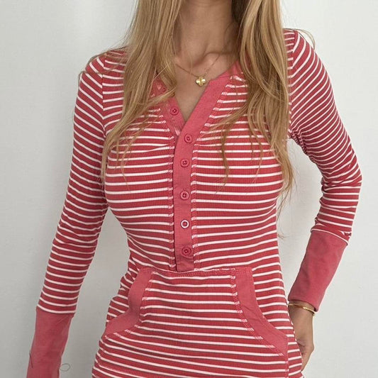 Vintage striped peach Henley long sleeve top