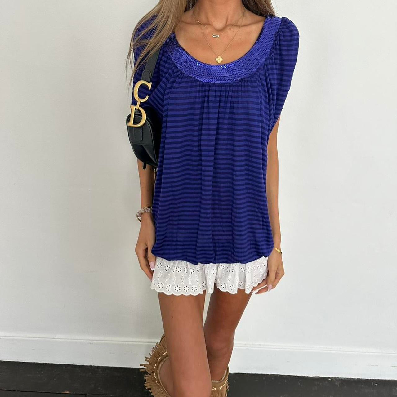 Vintage 2000s purple striped sequin top