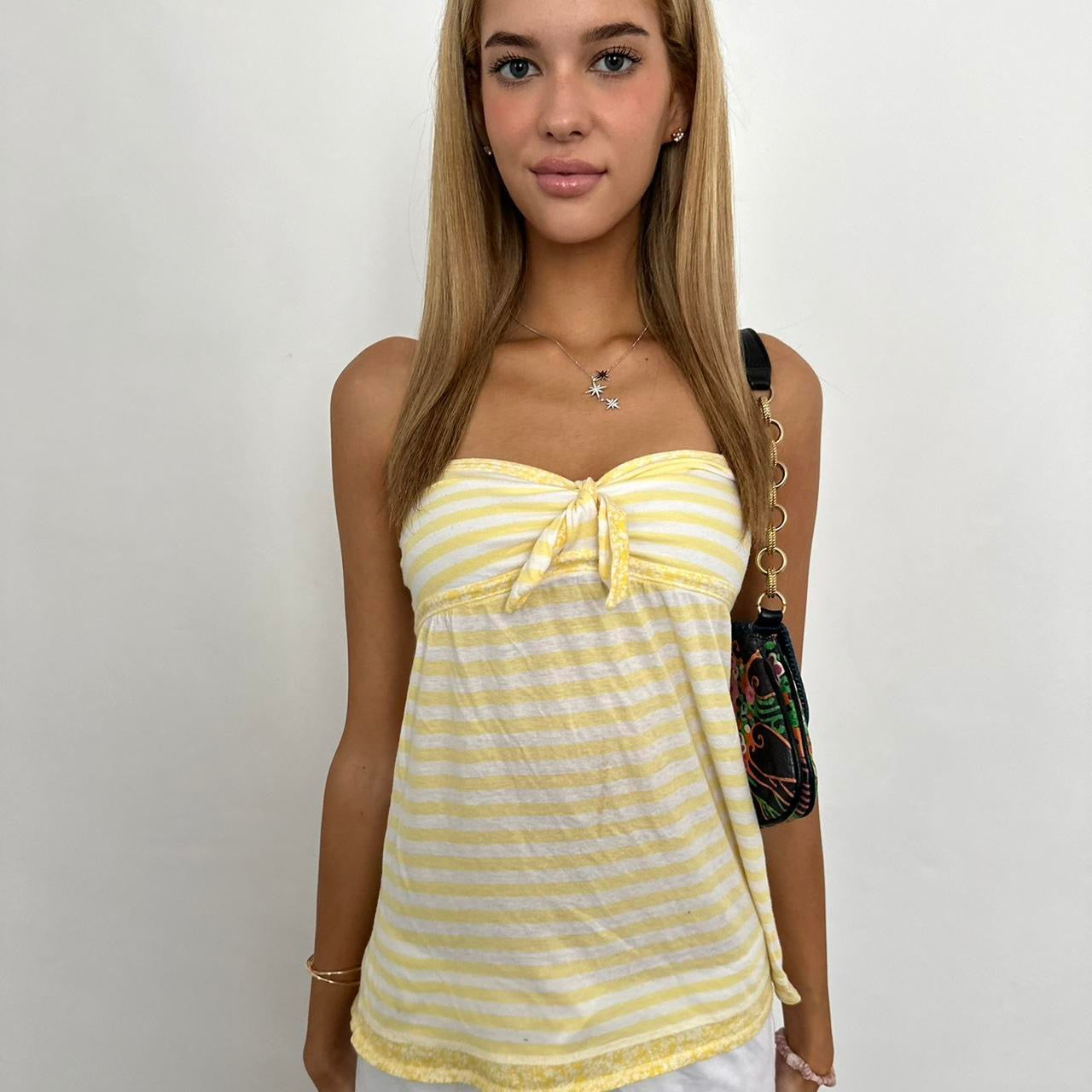 Vintage yellow striped island girl strapless top