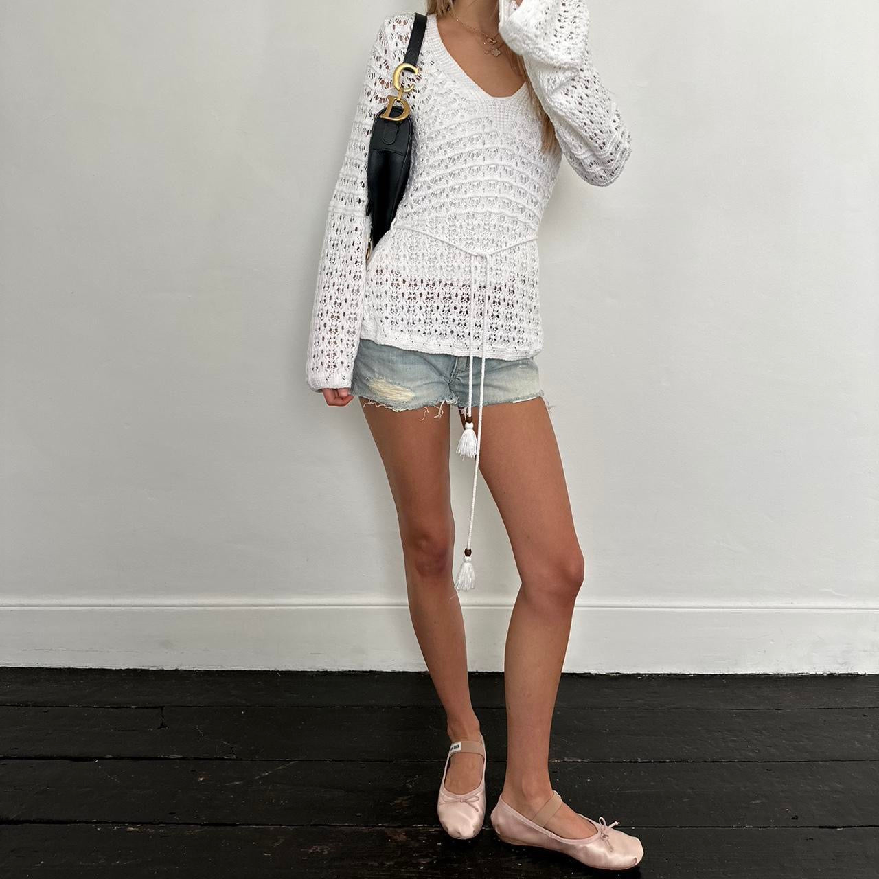 Vintage 90’s white crochet long sleeve top cardigan