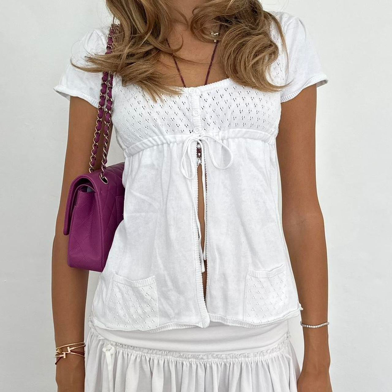 Vintage 90s white babydoll tie up top