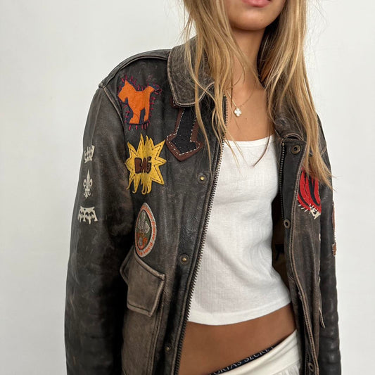 Vintage 90’s varsity embroidered patch leather jacket