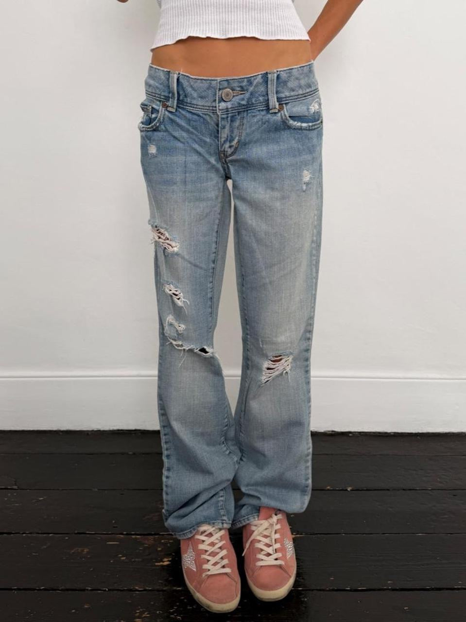 Vintage 00s distressed low rise bootcut jeans