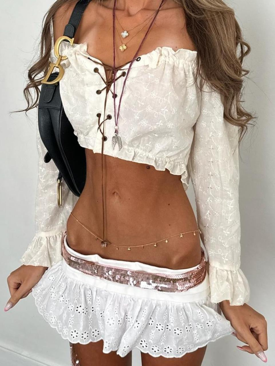 Vintage 00’s white bohemian pirate style long sleeve top