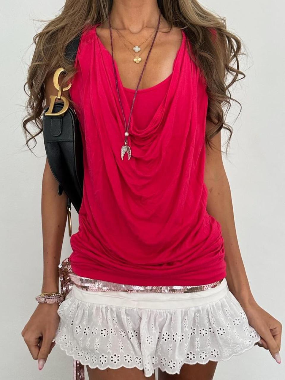 Vintage 00’s dark pink scoop neck top