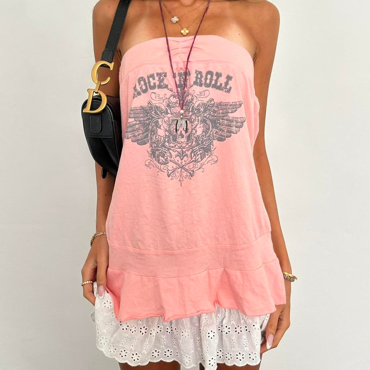 Vintage 00s rock and roll pink strapless top