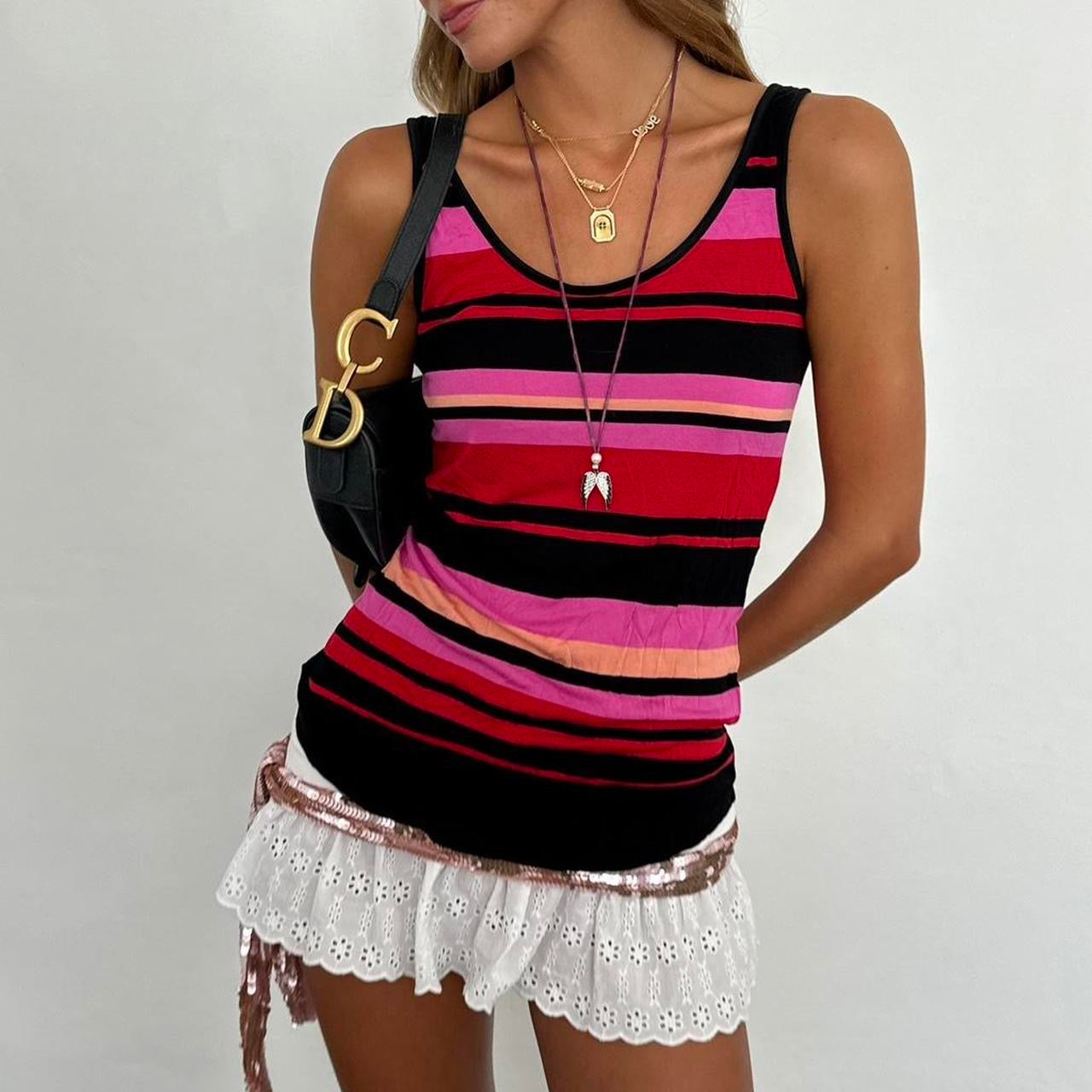 Vintage 00s pink and black stripe cami top