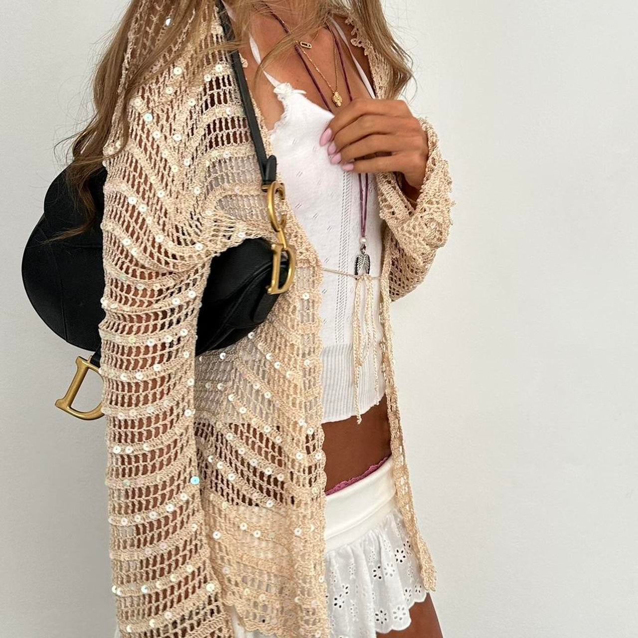 Vintage 2000s gold sequin layering long sleeve top