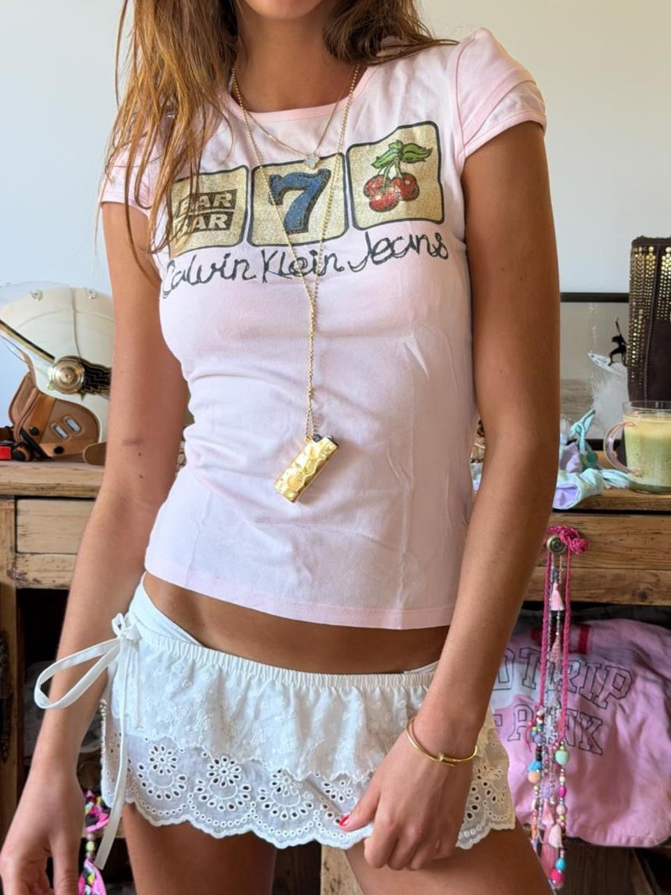 Vintage 00’s Calvin Klein pink baby tee