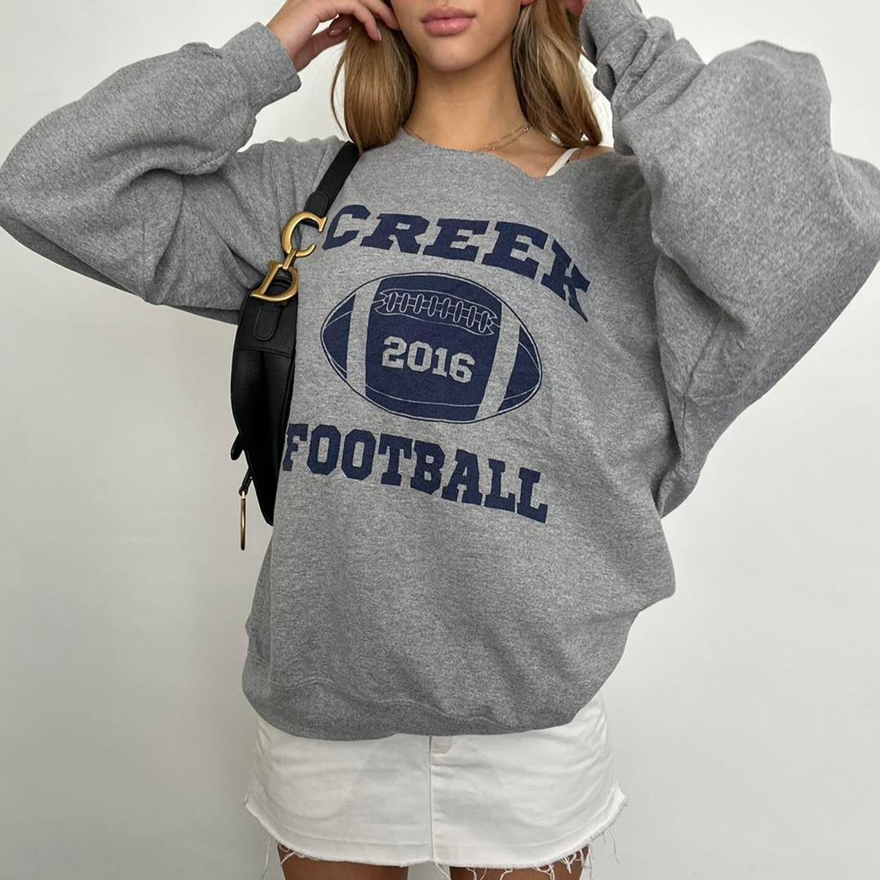 Vintage Football grey off shoulder sweater