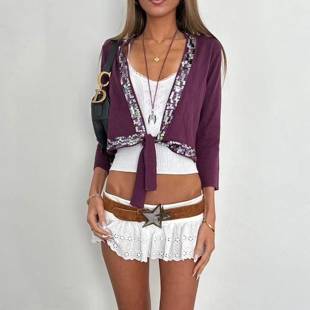 Vintage 00s purple sequin tie up top