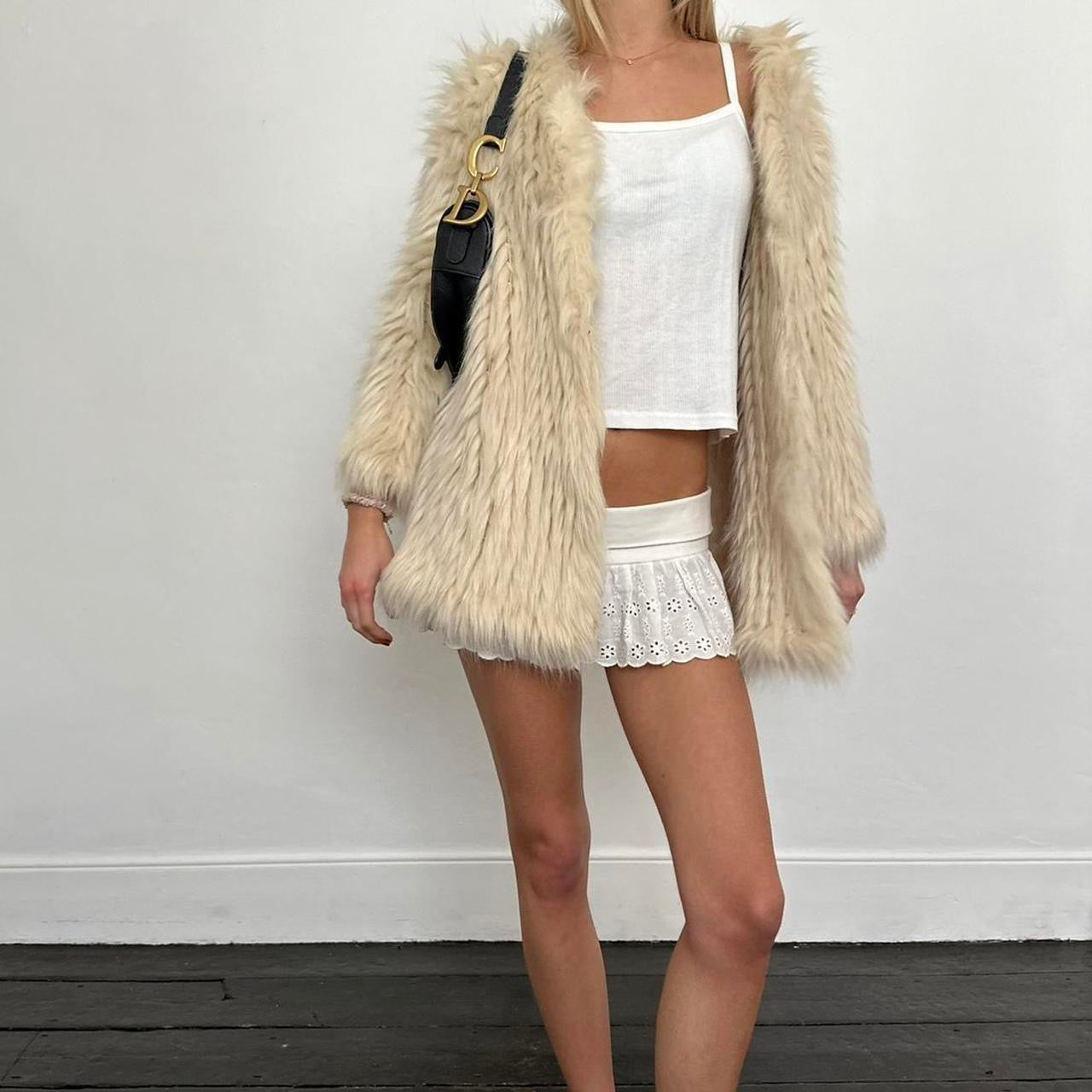 Vintage cream light weight faux fur jacket