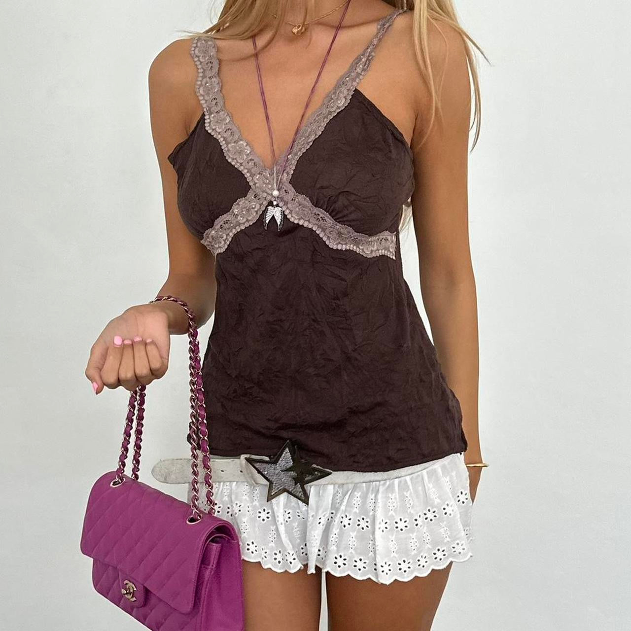 Vintage 2000’s brown lace cami top
