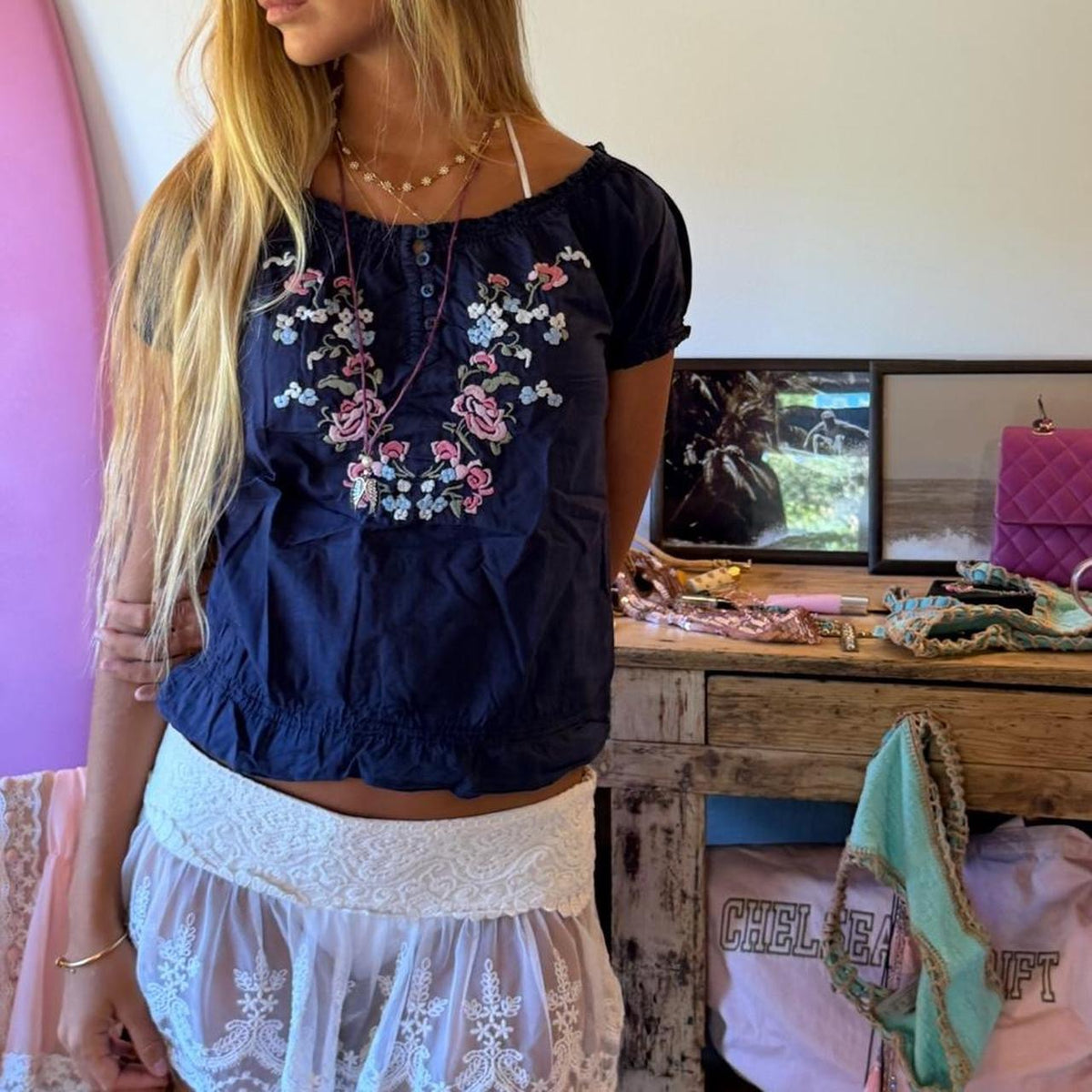 Vintage 00s blue boho top
