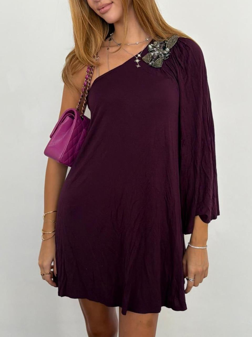 Vintage 00s purple floaty asymmetrical mini dress