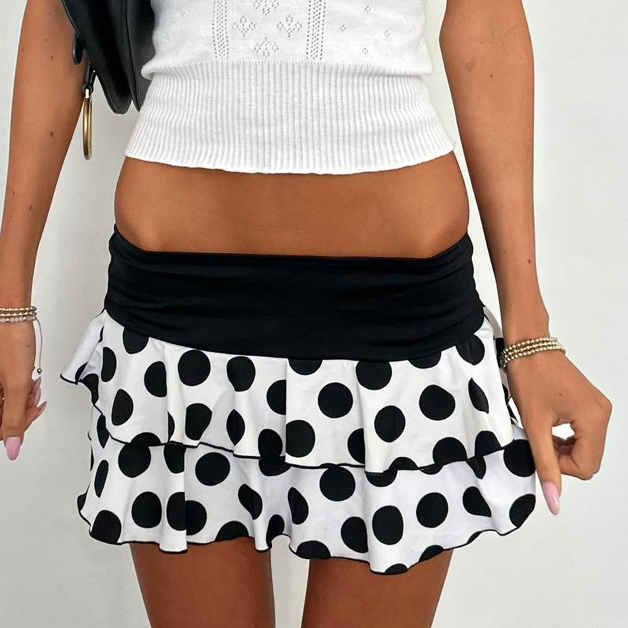 Vintage 90’s black polka dot layered mini skirt