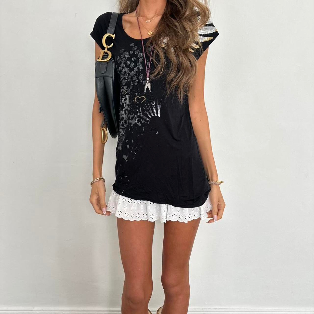 Vintage 2000s angel wing sequin cami top