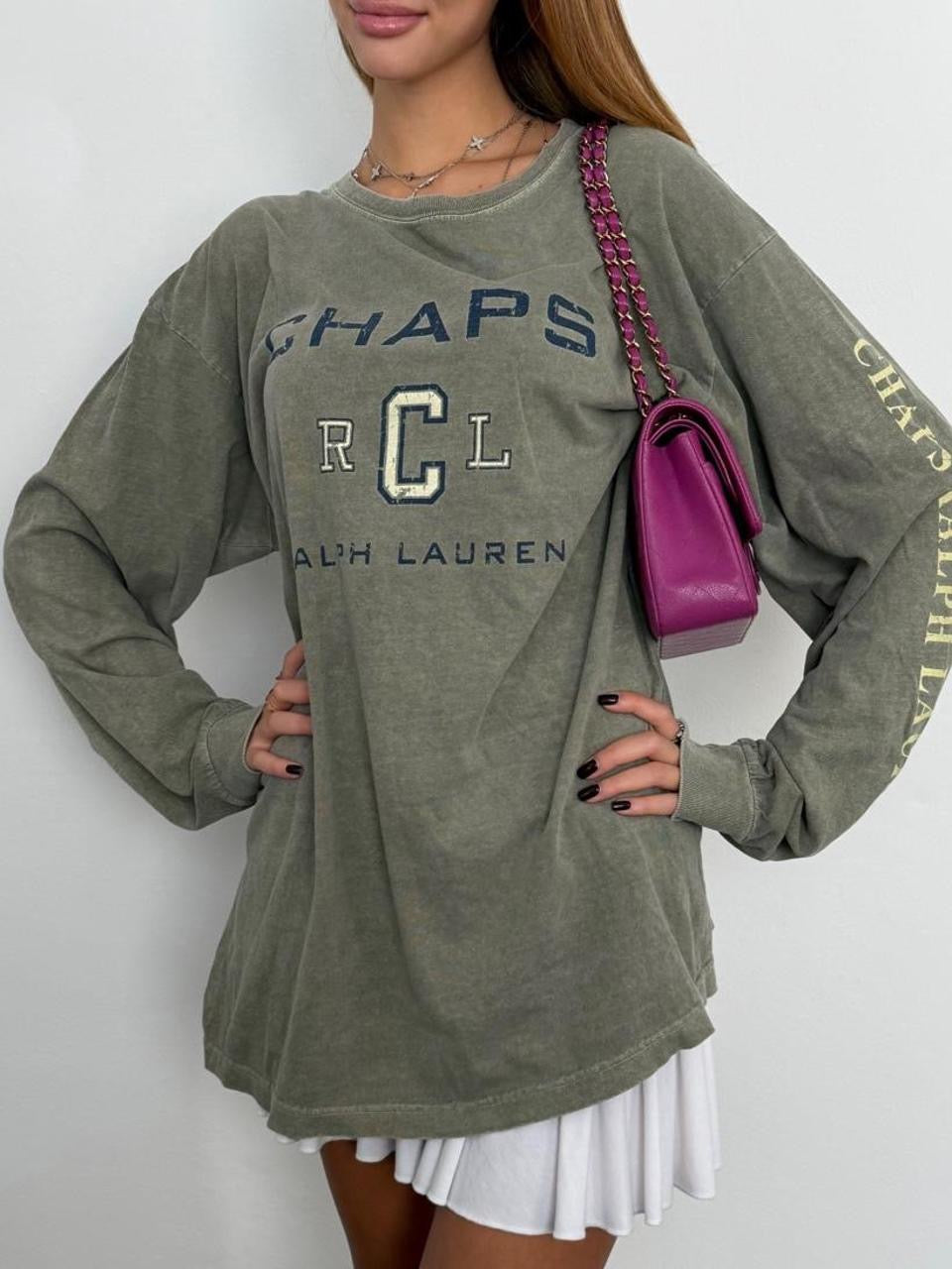 Vintage 00’s Chaps Ralph Lauren sporty khaki wash long sleeve top