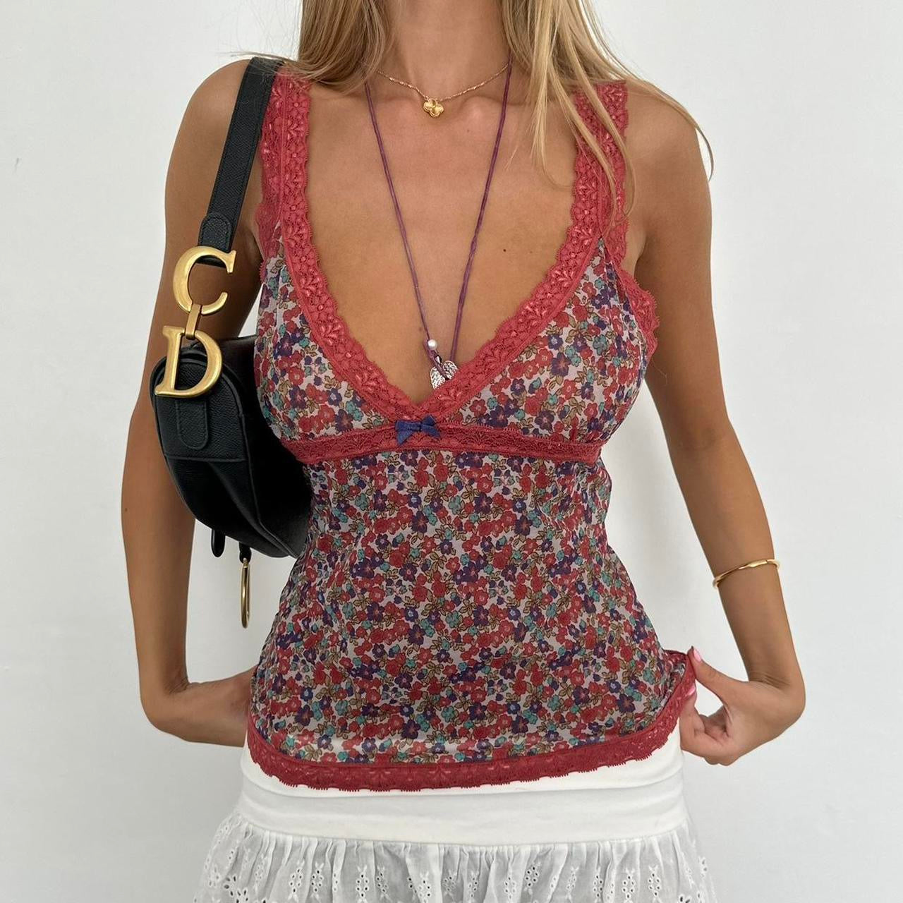 Vintage 2000’s floral lace colourful cami top