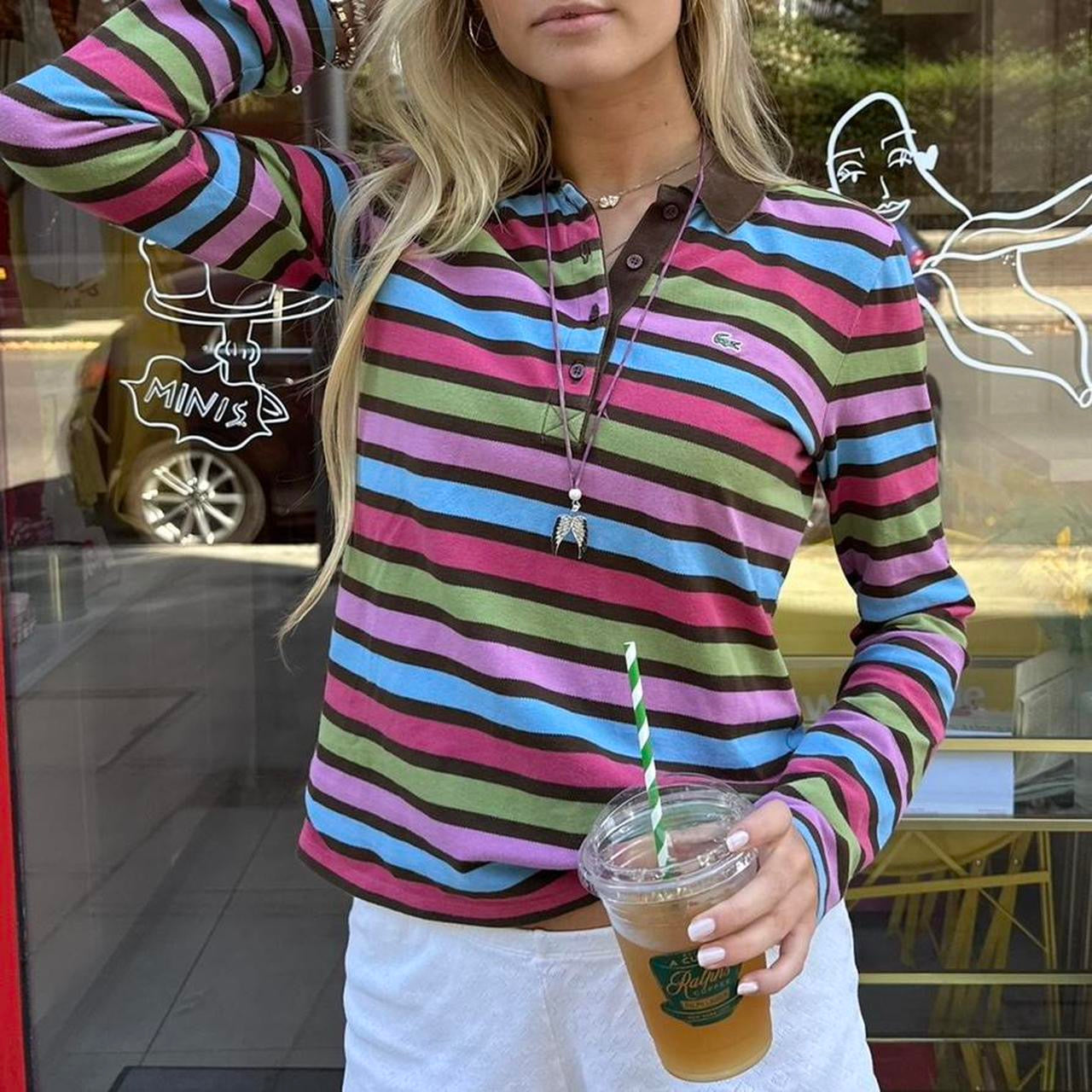 Vintage Lacoste stripe colourful long sleeve polo top