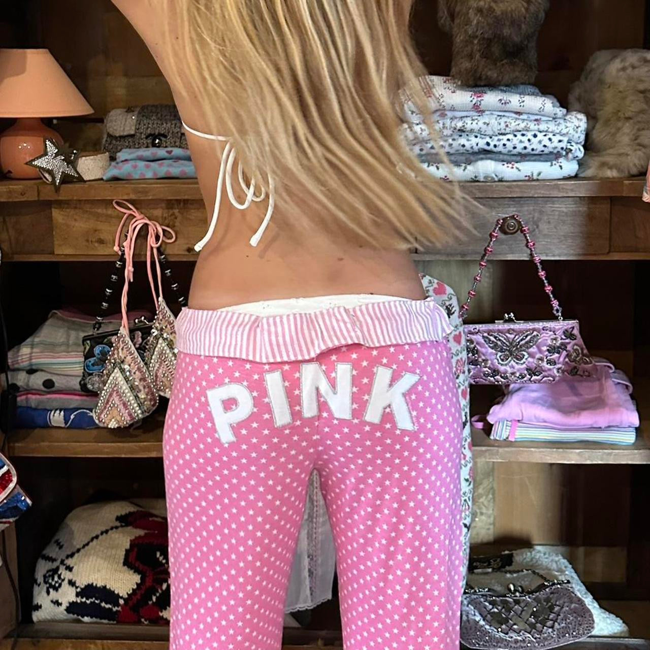 Vintage 2000’s Victorias Secret fold over pink star sweatpants