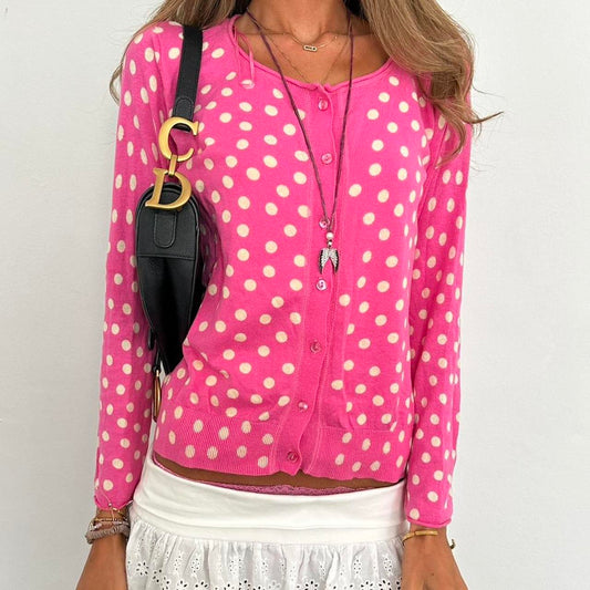 Vintage 2000s pink polka dot cardigan top