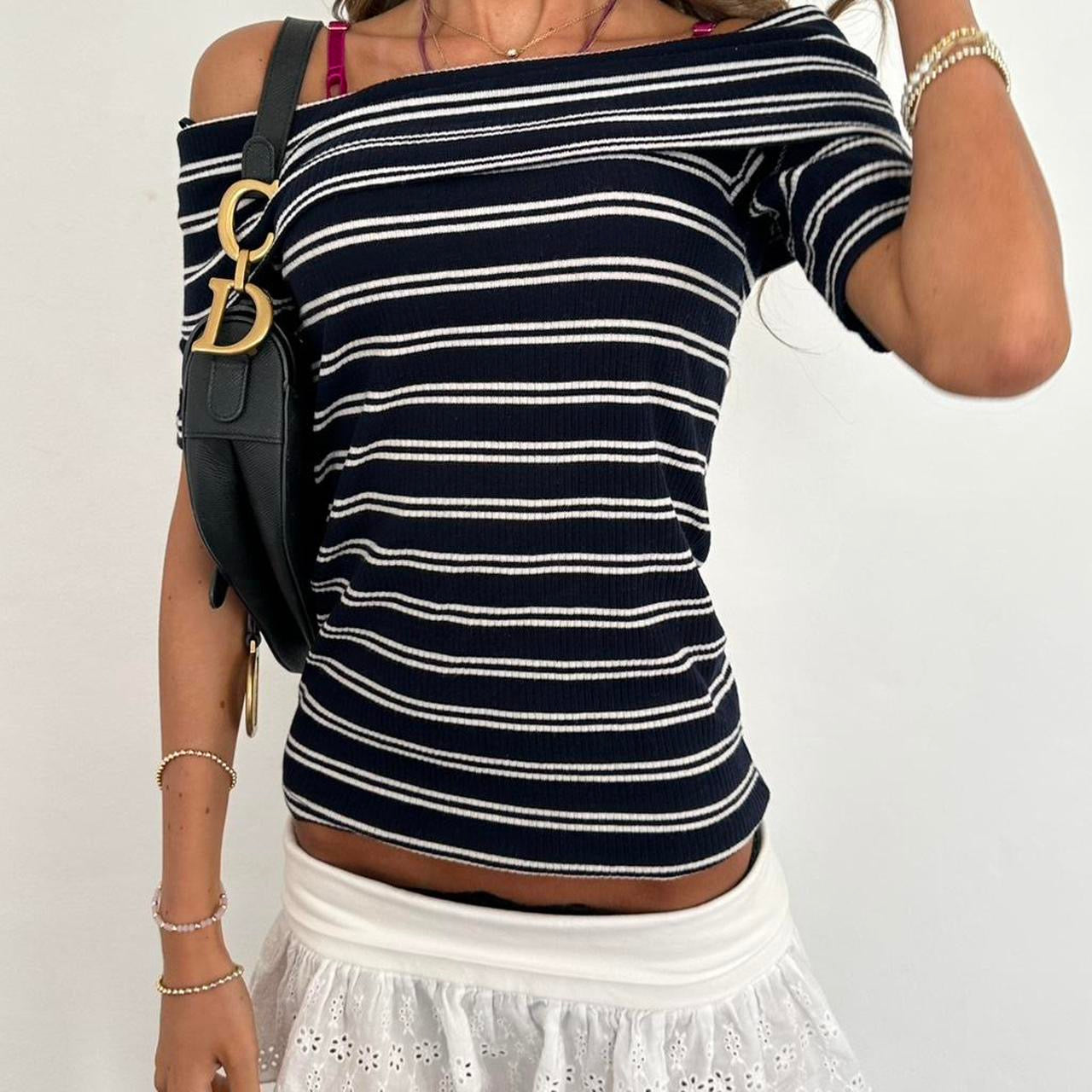Vintage stripe off shoulder top