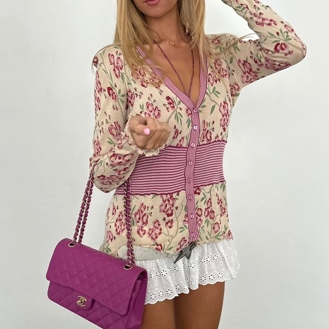 Vintage 2000’s floral and stripe cardigan