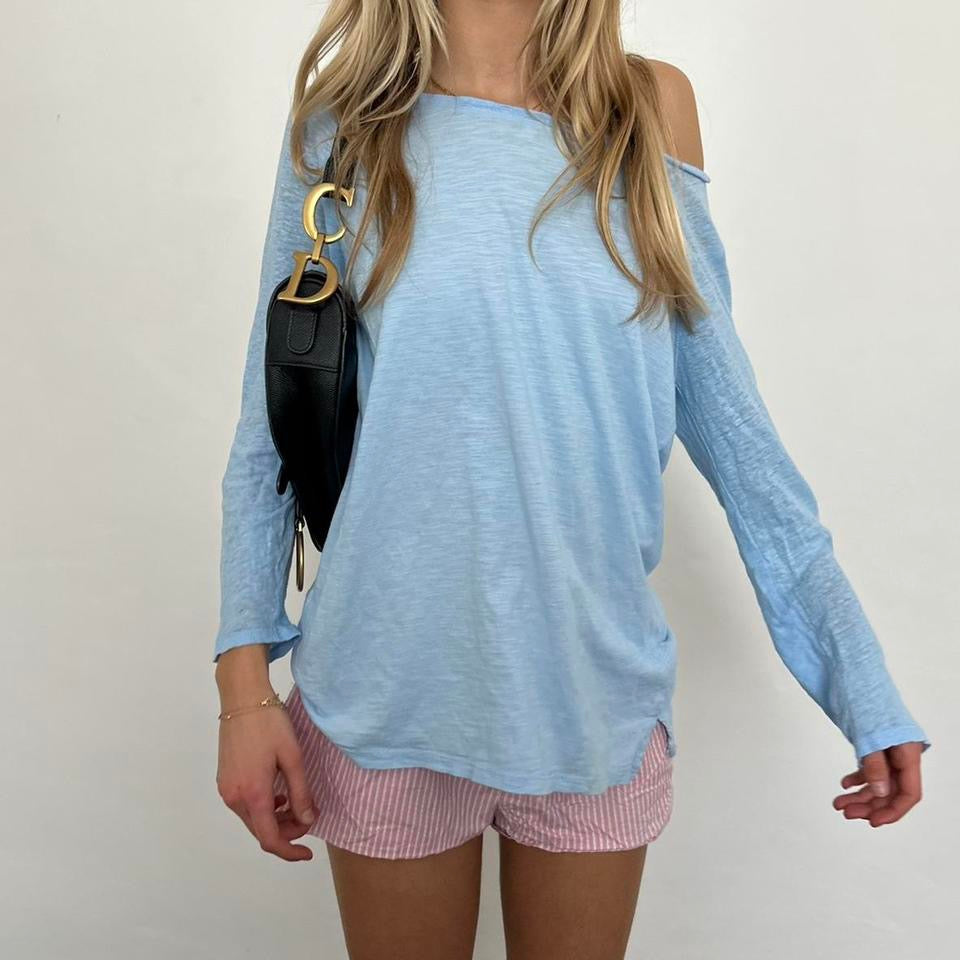 Vintage blue off shoulder long sleeve top