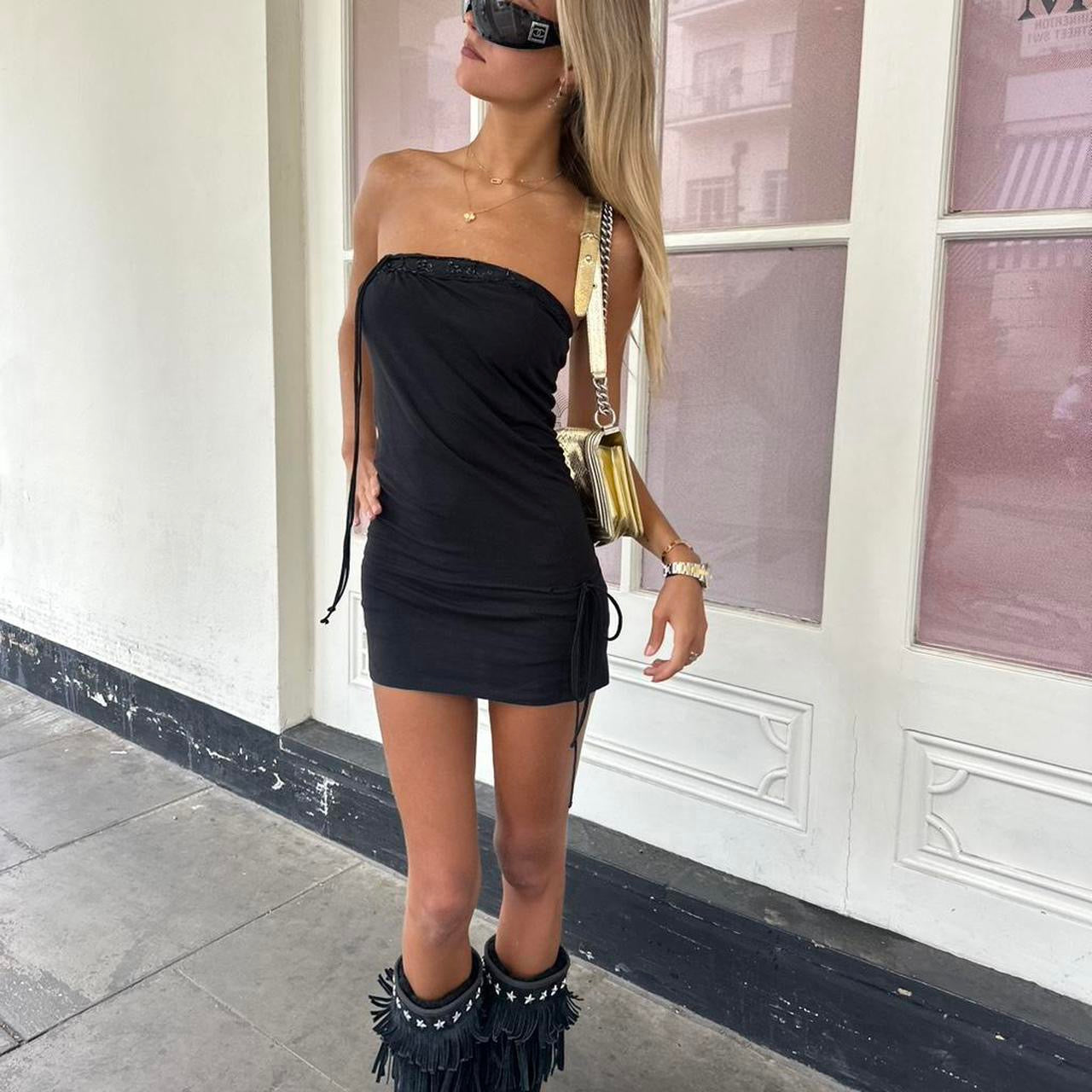 Vintage black mini dress with tie